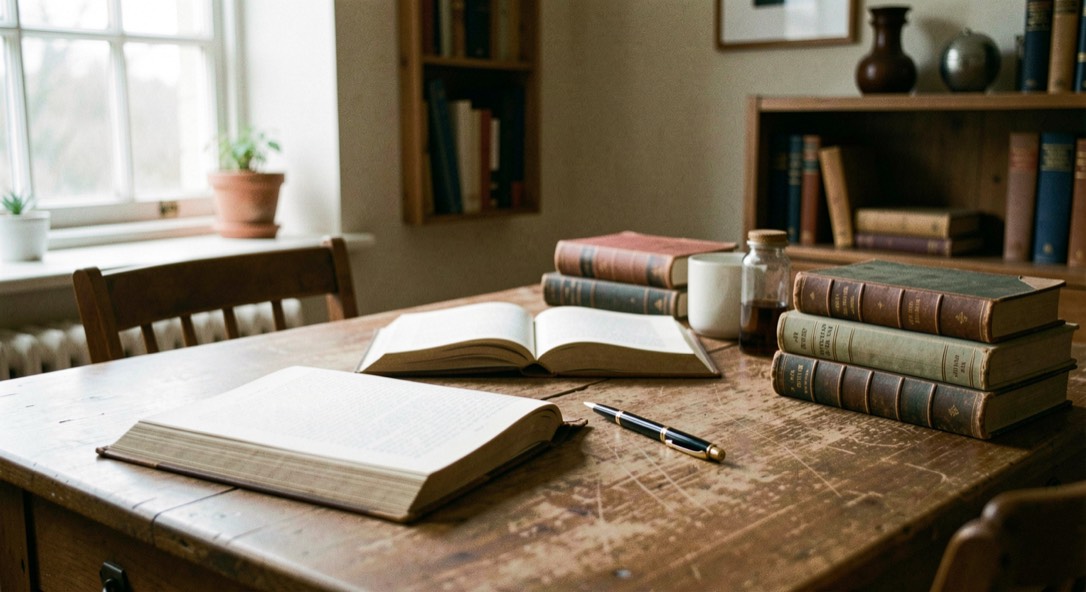 An editorial field-note scene for History of Psychical Research with ordinary objects, soft light, and no staged evidence